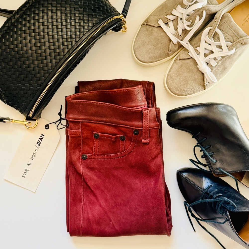 Rag & Bone Burgundy Leather Jeans